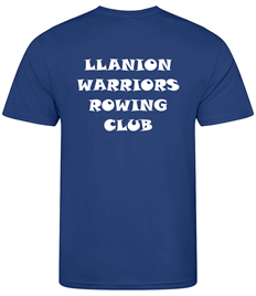 LLanion Warriors Rowing Club T shirt with Embroidered Centre Logo and Back Print